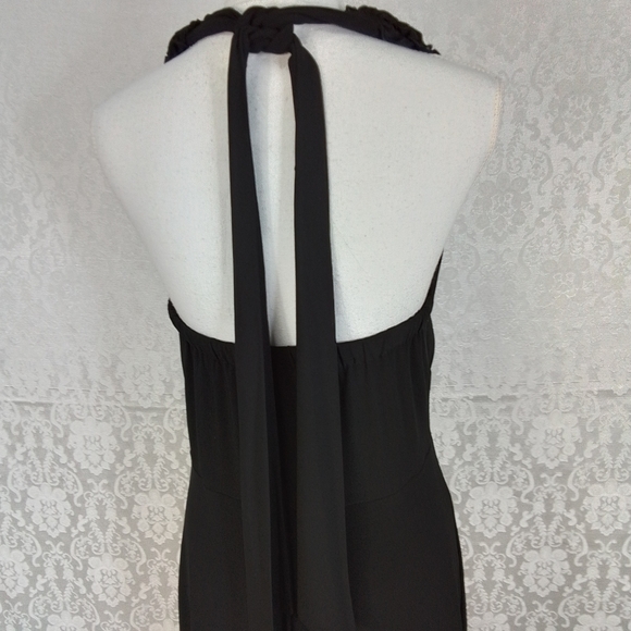 Onyx nite black long dress ruffle bodice doesn't wrinkle sz 12 - Picture 2 of 9